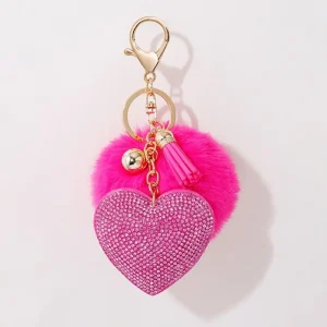 Fluffy Plush Ball Keychain Faux Fur And Bling